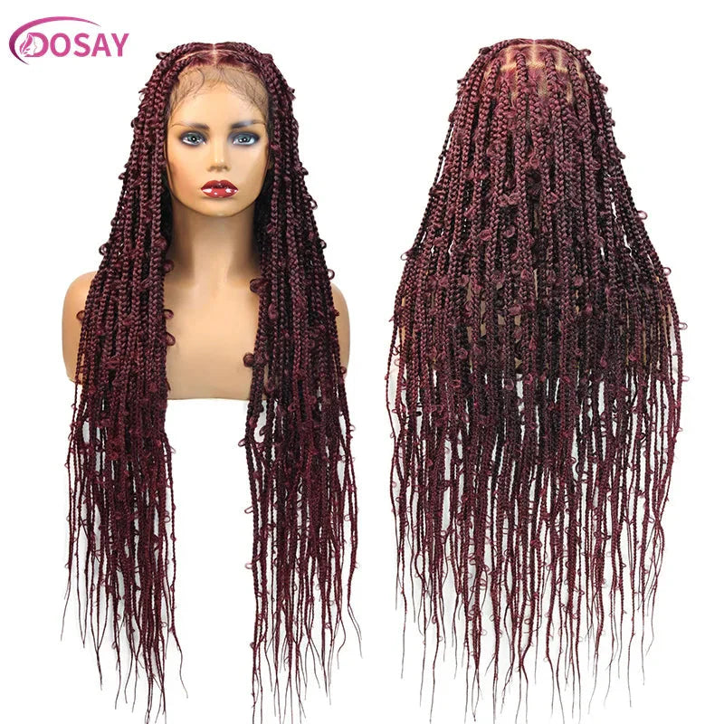 36" Butterfly Braids Wig | 613 Blonde & Burgundy Accents | Full Lace | Goddess Locs & Box Braids