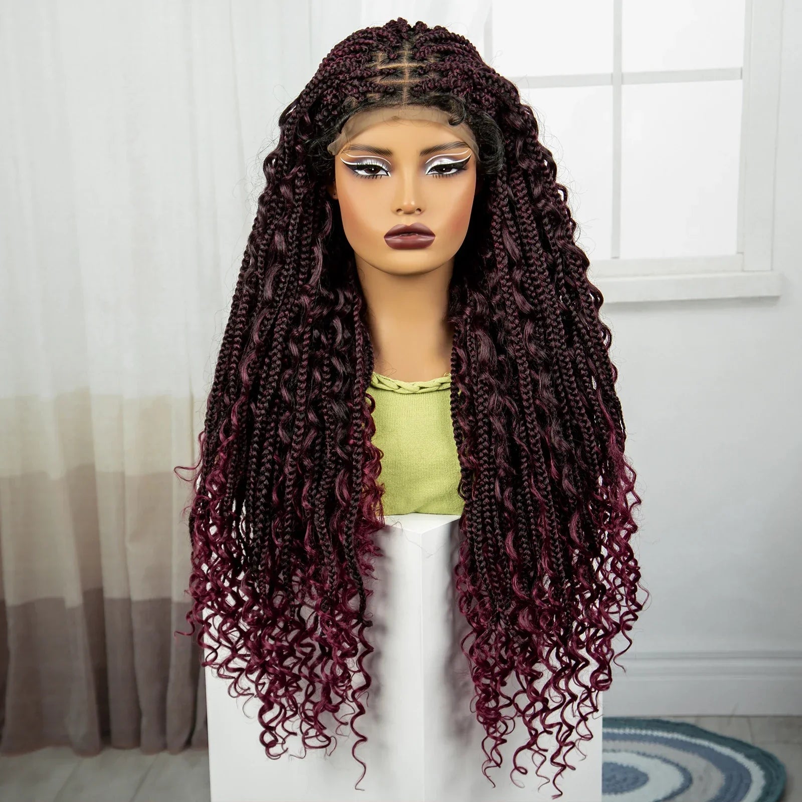 36" Knotless Box Braids Wig | Bohemian Style | Curly Ends | Lace Front | With Baby Hair | For Black Women