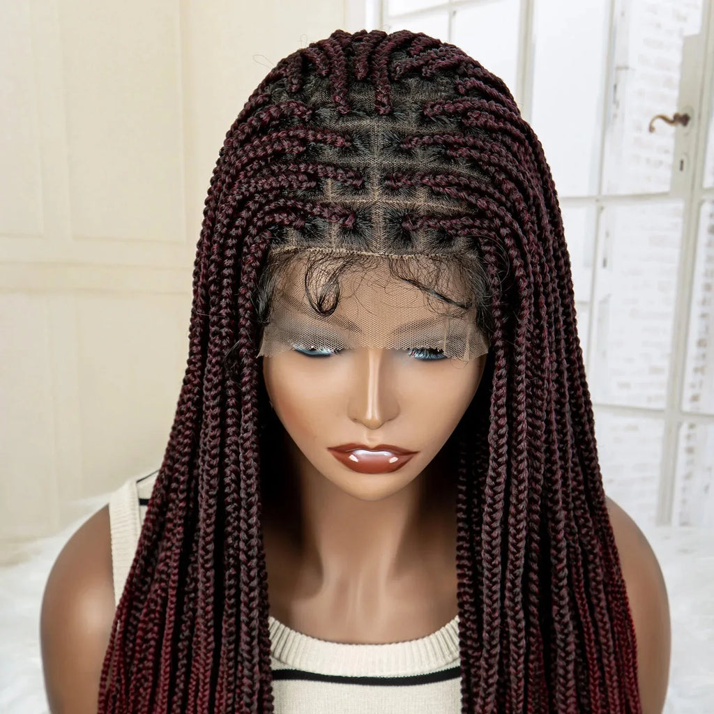 24" Full Lace Knotless Box Braided Wig | Lace Frontal Cornrow Braids | Baby Hair Synthetic Wig for Women