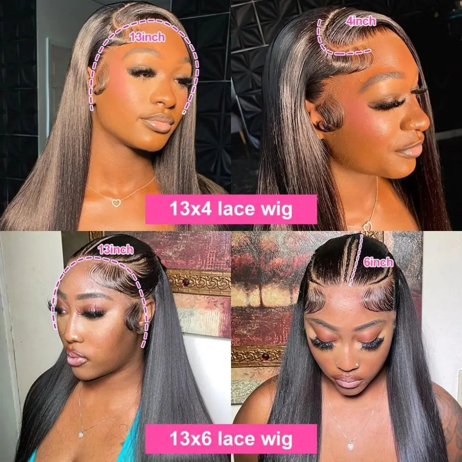 180% Density Straight Human Hair Wigs | HD 4x4 Lace Closure & 13x4/13x6 Lace Frontal Wig (Remy, 30-36 Inch Transparent Lace)