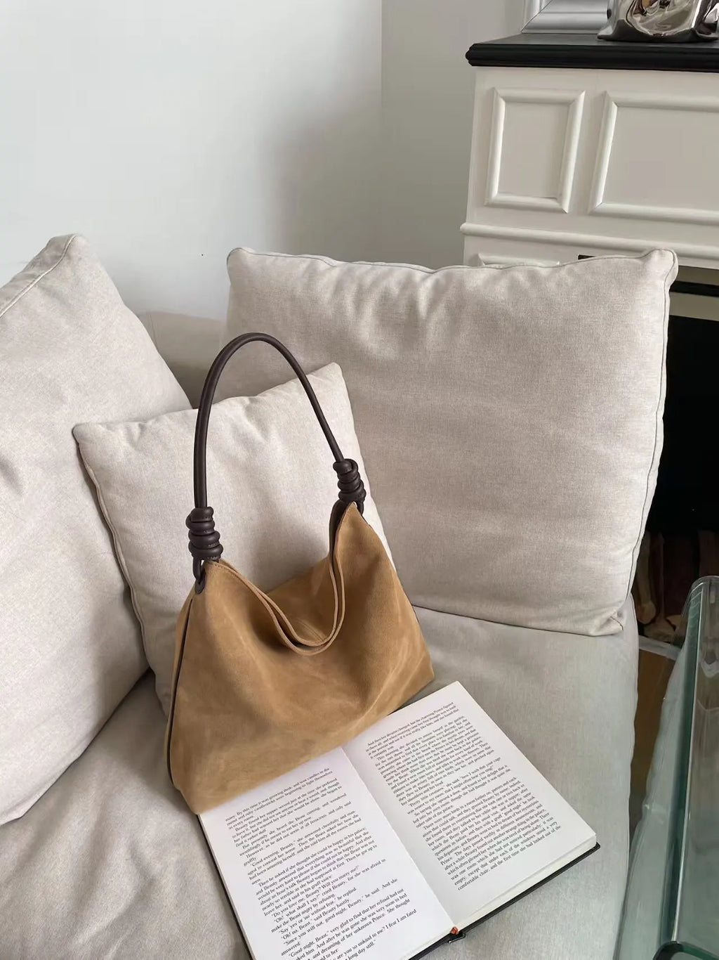 All-Match Chamois Matte Suede Cowhide Leather Tote | Large Capacity Designer Maillard Dressing Coffee Winter Ladies Handbag