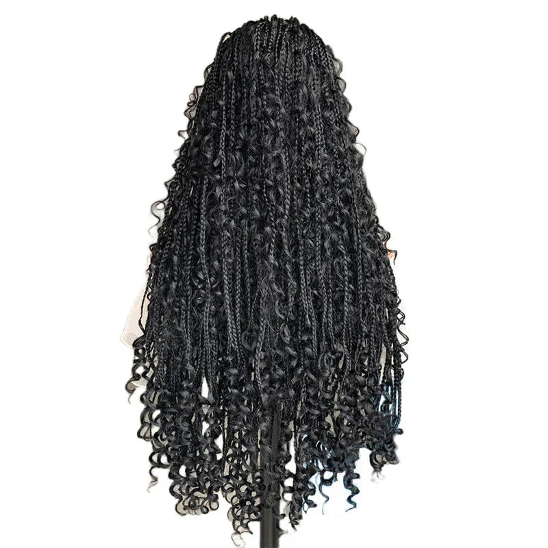 22" Curly End Box Braided Full Lace Front Wig | Goddess Locs | Bohemian Braids | Synthetic Wig