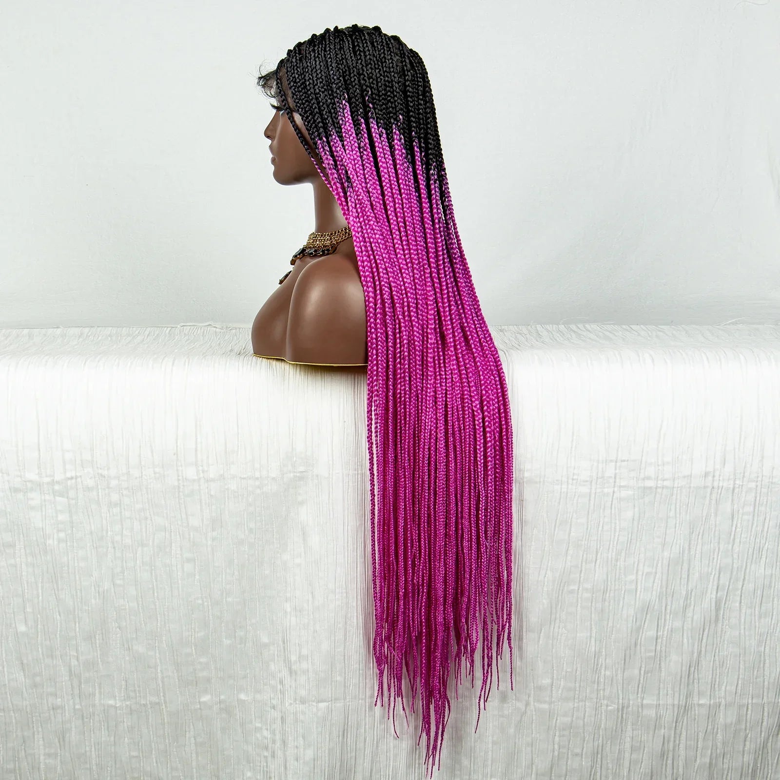 34" Ombre Straight Cornrow Box Braids Full Lace Wig - Long Synthetic Knotless Braids