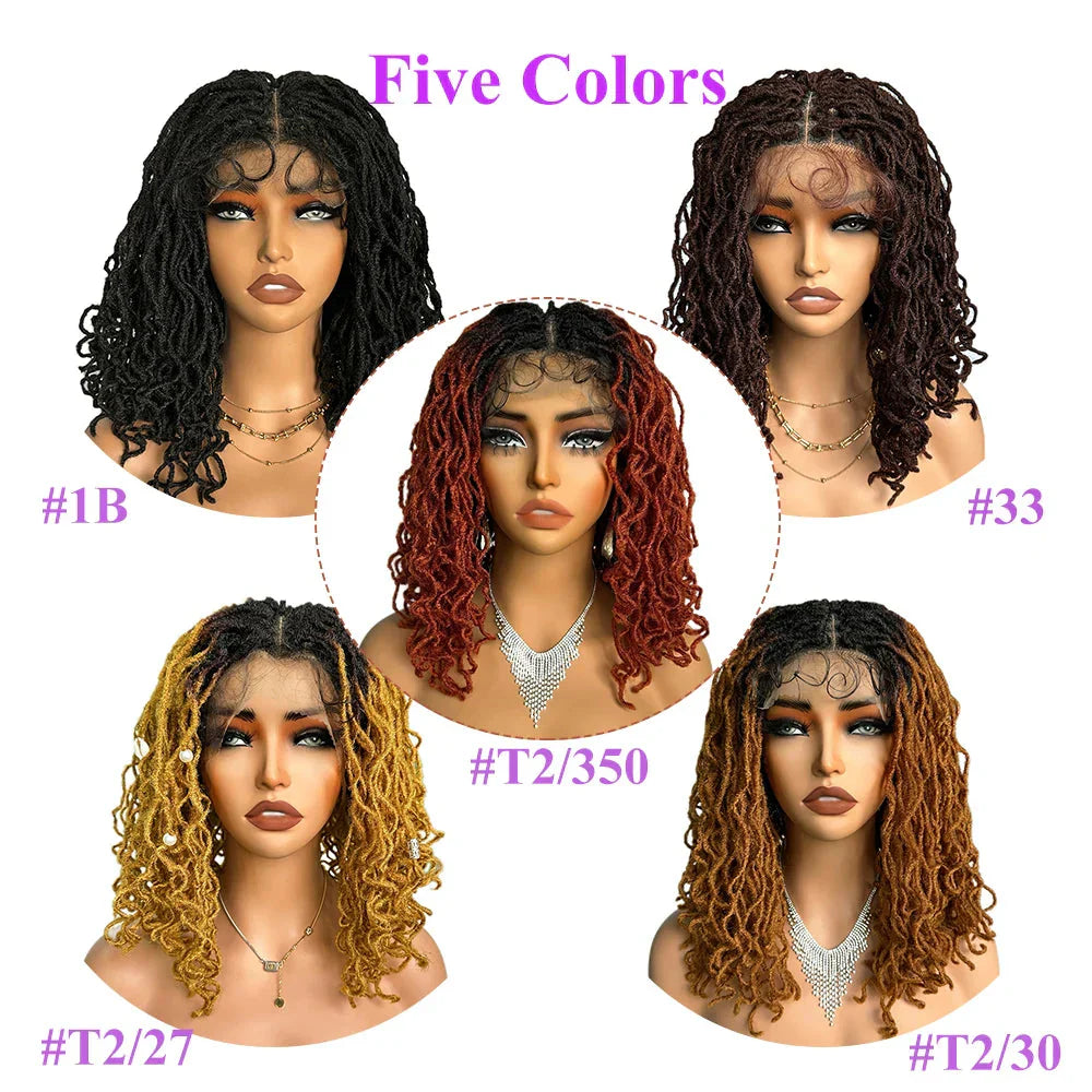 14" Copper Red Faux Locs Lace Front Wig | Short Twist Dreadlocks | Synthetic Braided Wig