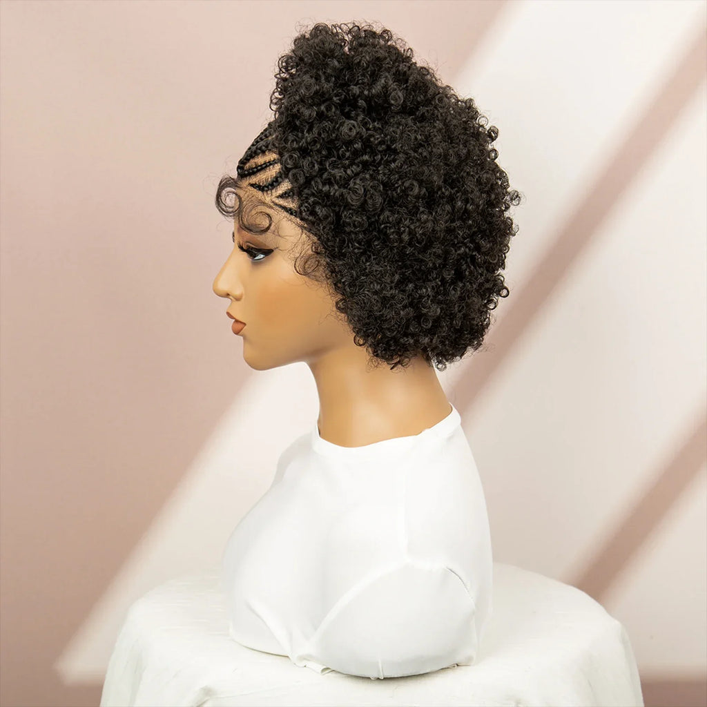 Afro Curly Cornrow Braided Bob Wig | Baby Hair | Kanekalon Hair | Black Women