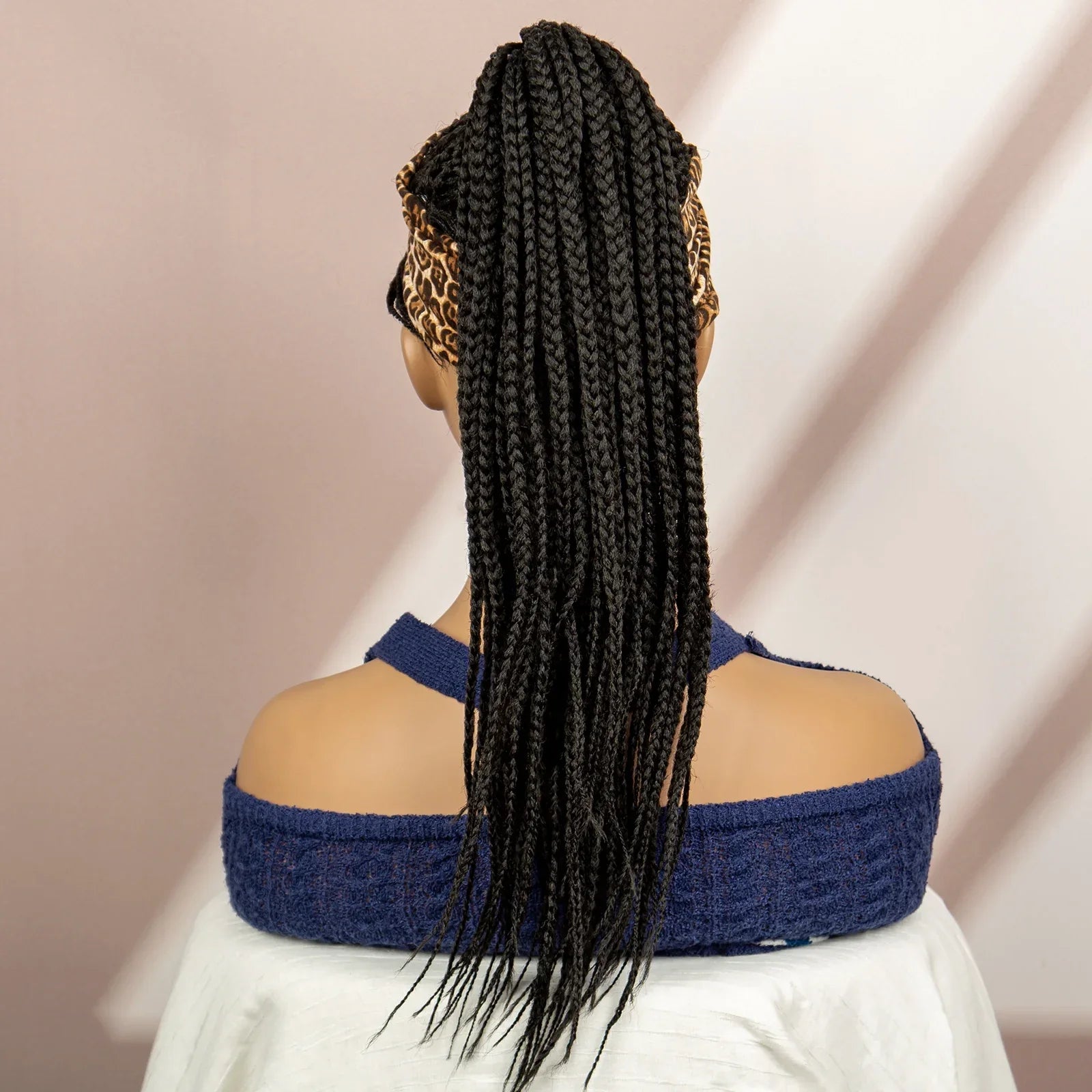 Bangs Ponytail Braided Wig with Headband | 27/613 Leopard Print Hair | Synthetic Daily Use Wig | Long Braids