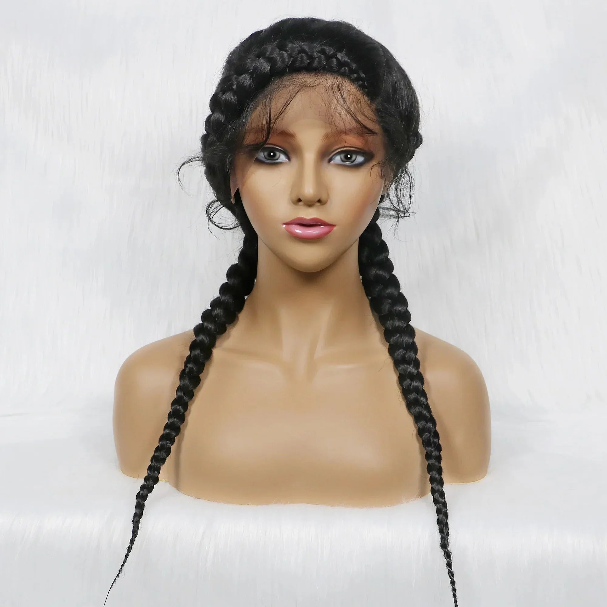 24" Dutch Cornrow Box Braid Wig | Lace Front Synthetic Wig with Baby Hair | Afro Wig for Black Women | High-Temp Fiber