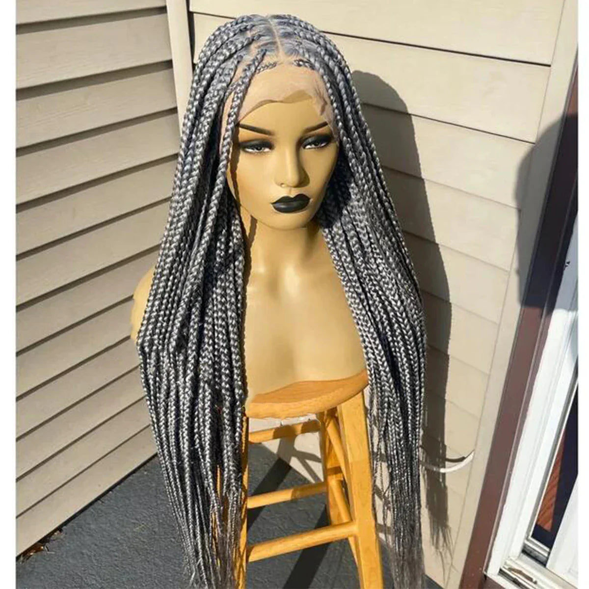 28" Platinum Grey Box Braided Wig | Full Lace | Kanekalon Synthetic Hair | Choose Lace Color