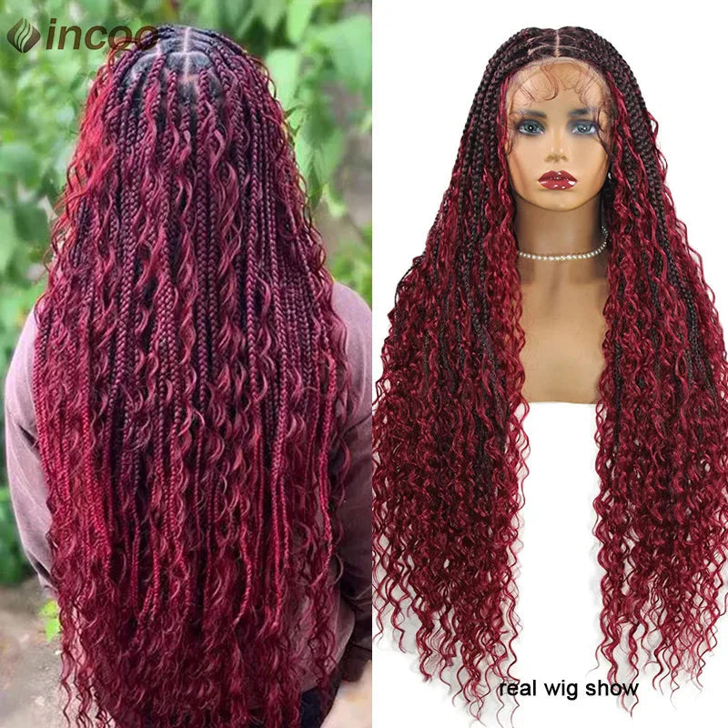 613 Blonde Boho Box Braids Wig | Curly Ends | Full Lace Front | Goddess Locs Accents