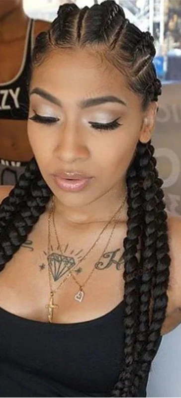 36" Jumbo Cornrow Braided Wig | Full Lace Synthetic Wig | Knotless Box Braids, Lace Frontal, Black Women
