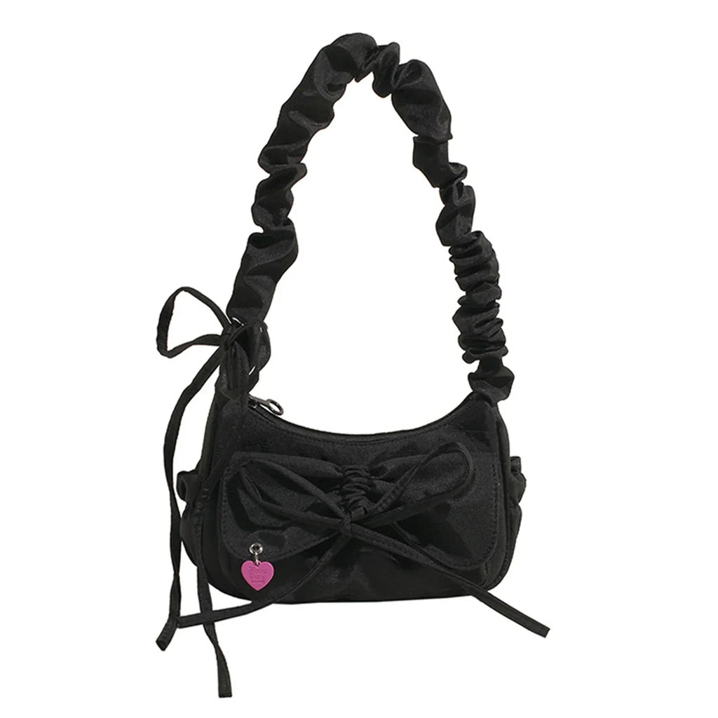 1Pcs/lot Black Bow Casual Shoulder Bag for Women | Korean Style Washed Denim Summer Handbag (Exquisite Gift for Ladies)