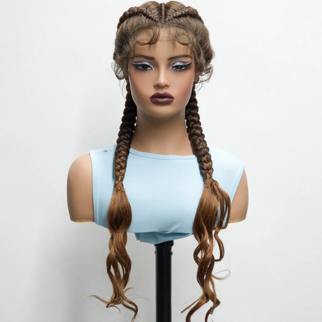 34" Twist Braids Wig | Curly Ends | Lace Front | Baby Hair | Natural Color