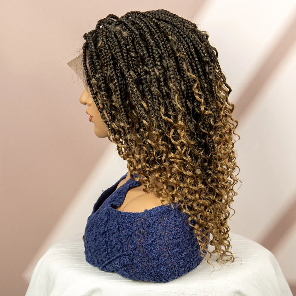 99J Burgundy Knotless Box Braids Wig with Curly Ends | Full Lace