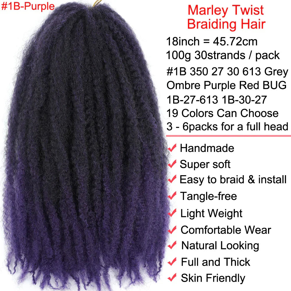 18" Marley Twist Braiding Hair | Crochet Braids | Afro Twist Kinky Hair Extensions | Ombre Colors | 30 Strands/Pack