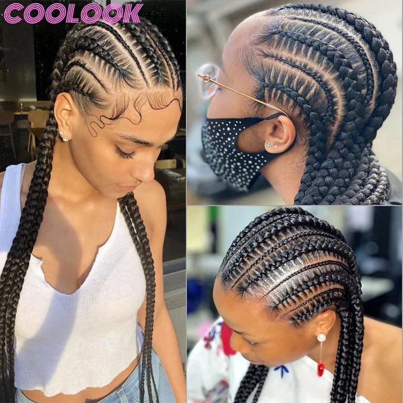36" Cornrow Knotless Braids Wig | 360 Full Lace | Baby Hair | Synthetic