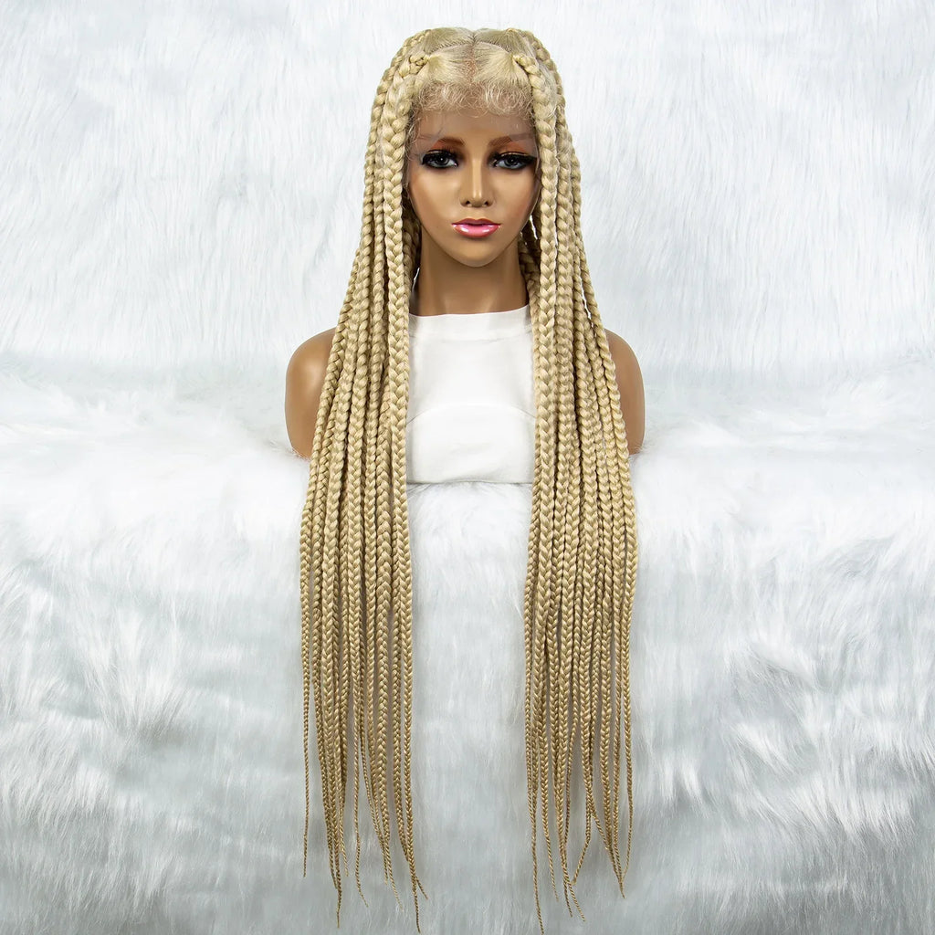 613 Blonde Full Lace Cornrow & Big Square Knotless Box Braids Wig | Synthetic Lace Front Wig for Black Women