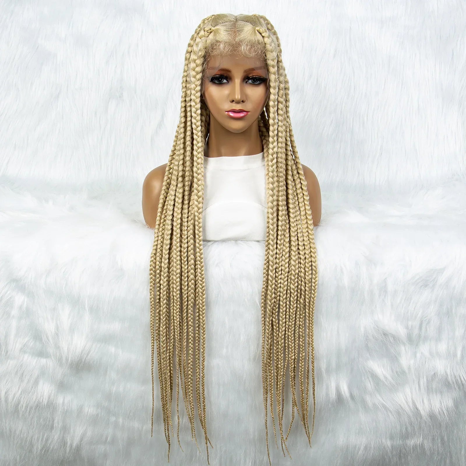 613 Blonde Full Lace Cornrow & Big Square Knotless Box Braids Wig | Synthetic Lace Front Wig for Black Women