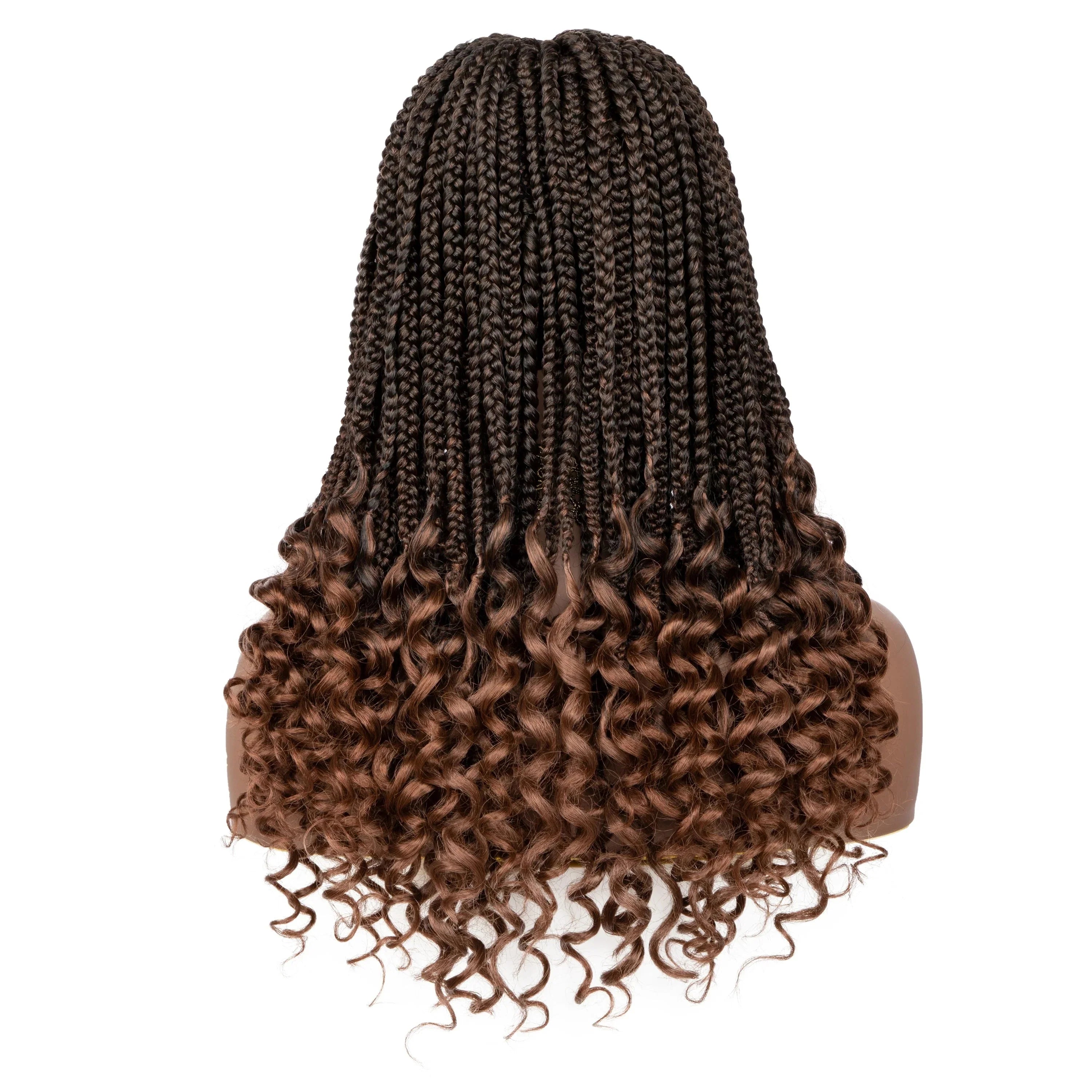 18" Curly End Box Braided Lace Front Wig | 4x4 Lace | Baby Hair | Synthetic Afro Wig