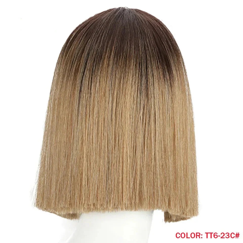 10 Inch Ombre Brown Straight Short Bob Wig | Synthetic Lace Front Wigs for Women (Heat Resistant Fiber, Cosplay & Daily Use)