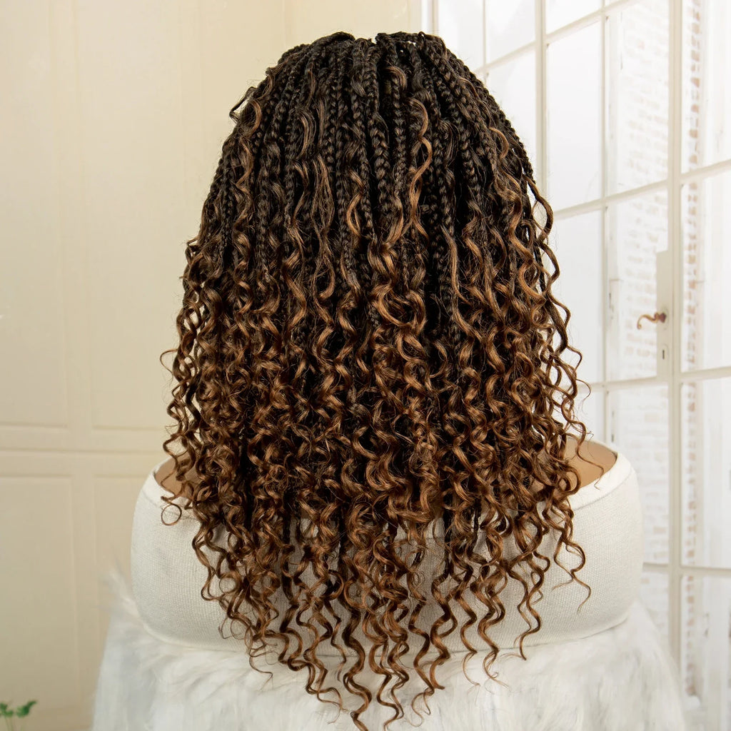 14" Burgundy Box Braids Wig | Full Lace | Kanekalon Fiber | Boho Braids | For Women