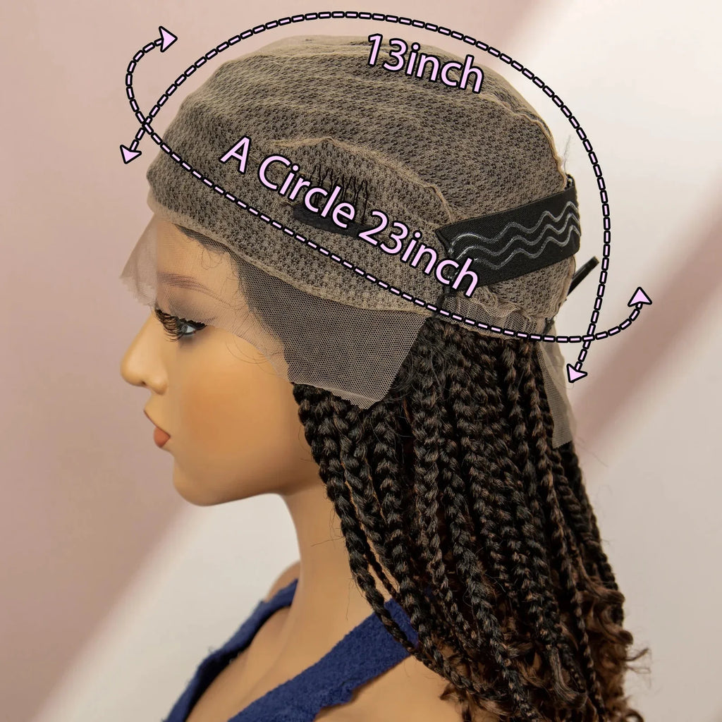 16" Short Brown Box Braided Full Lace Wig | Curly Ends | African Braids | Black Women