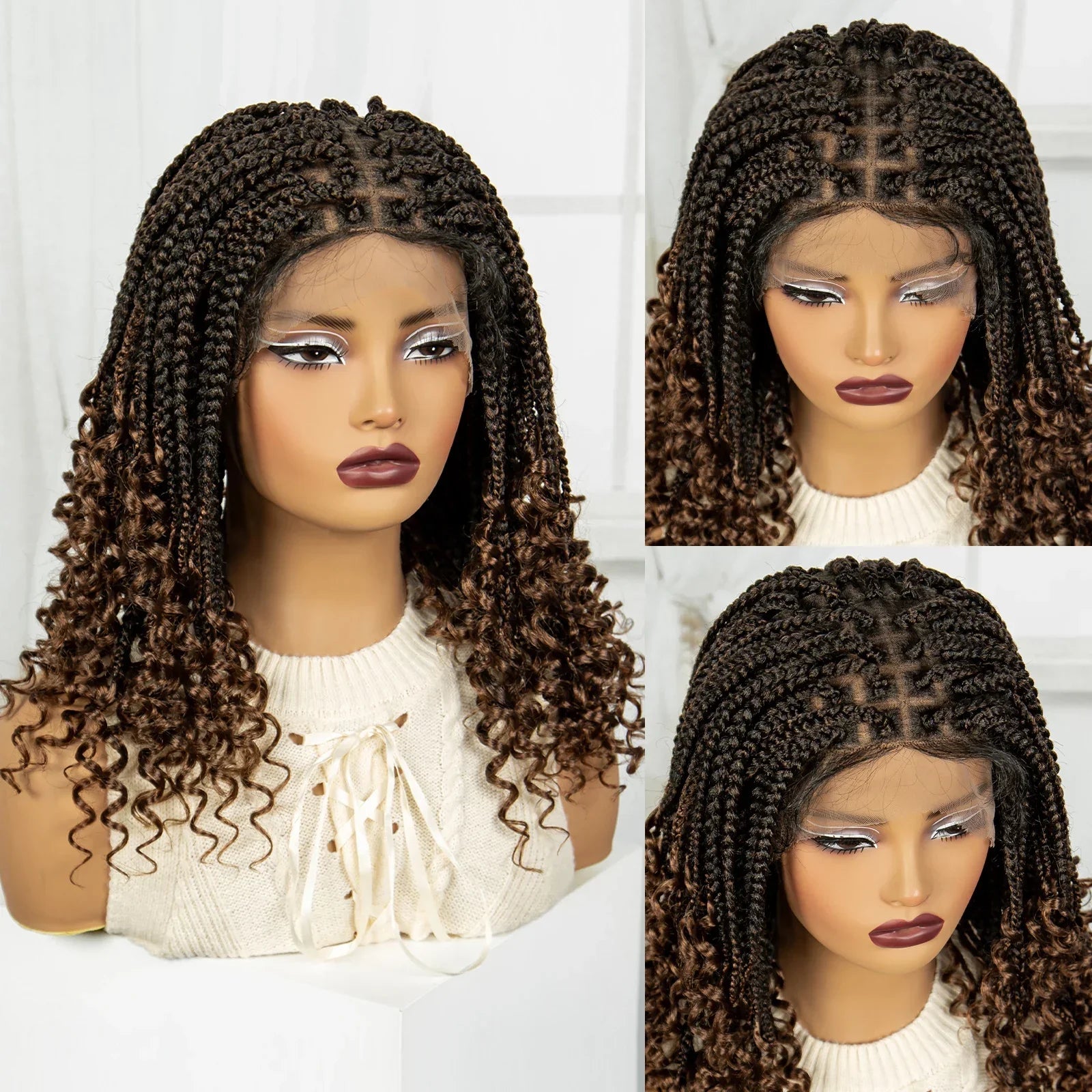16" Deep Wave Knotless Braids Wig | Natural Curly Full Lace | Baby Hair