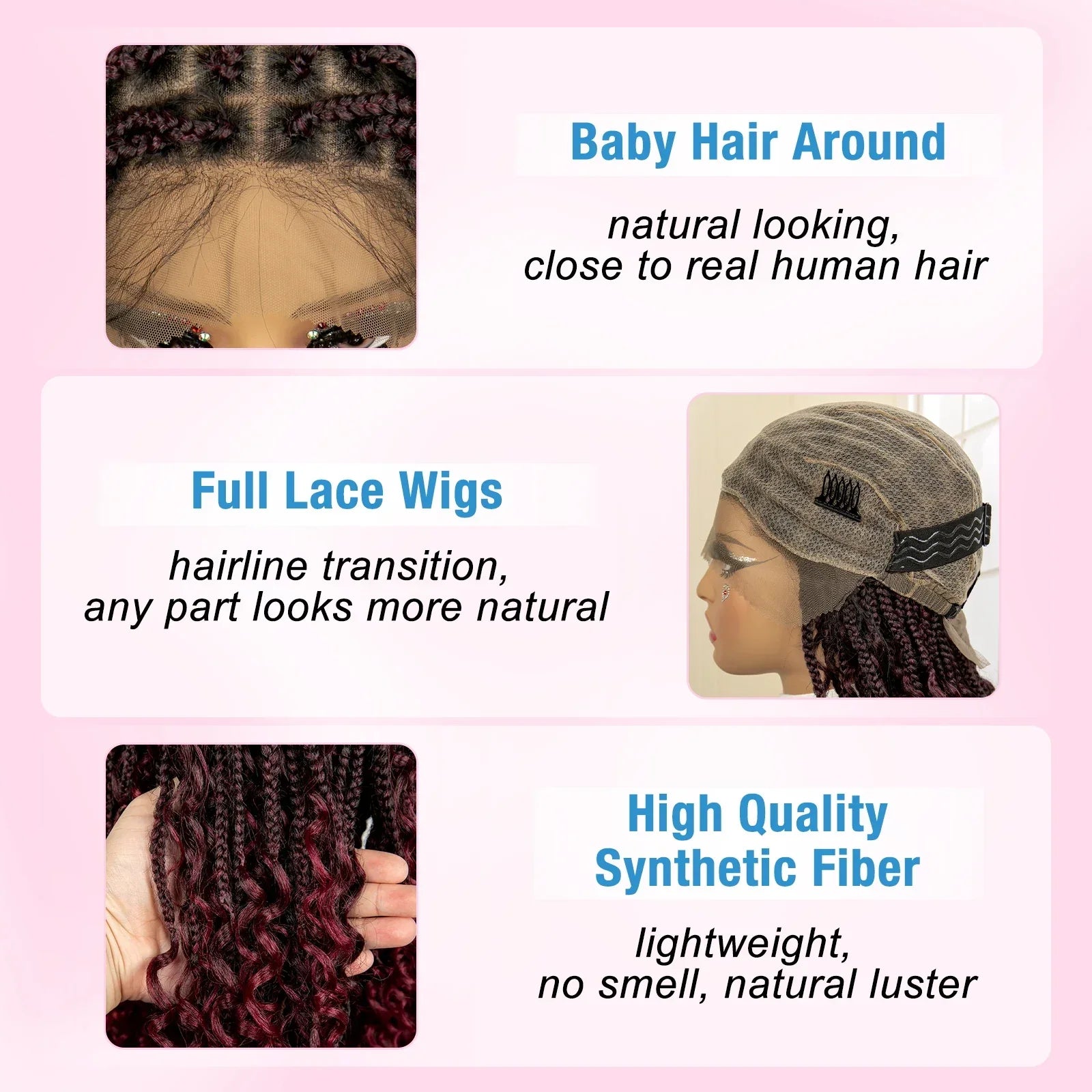 14" Burgundy Box Braids Wig | Full Lace | Kanekalon Fiber | Boho Braids | For Women