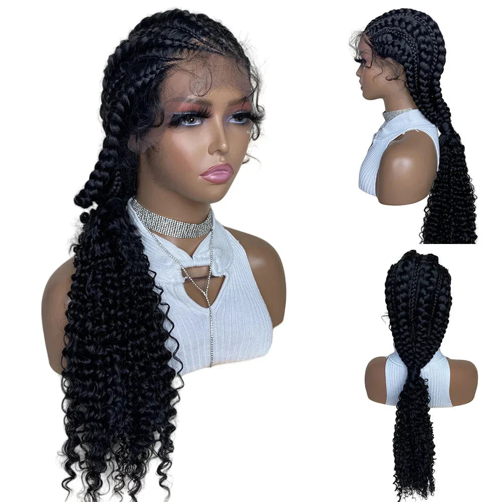 28" Knotless Senegalese Twist Braided Lace Wig | Lightweight Synthetic Braids | Black Women