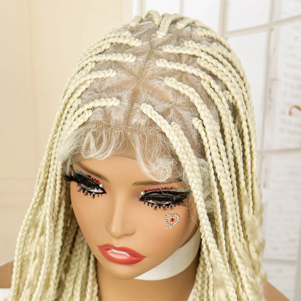 36" Blonde Box Braided Wig | Full Lace | Knotless Braids | Bohemian Style | Kanekalon Synthetic Hair