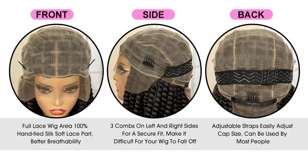 16 Inch Brown Twisted Braided Bob Wig | Full Lace | Kanekalon Fiber | For Black Women