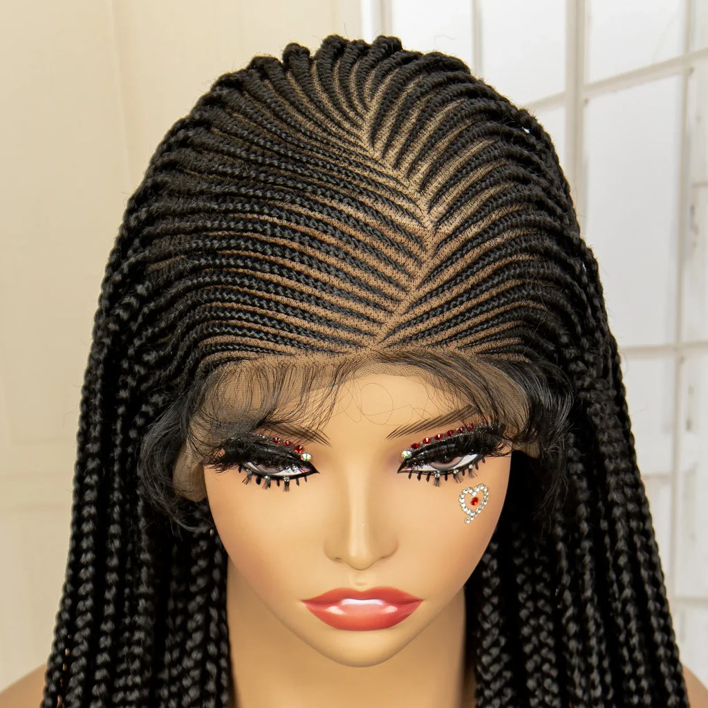 36" Full Lace Afro Cornrow Wig | Knotless Box Braids | Kanekalon Hair | For Black Women