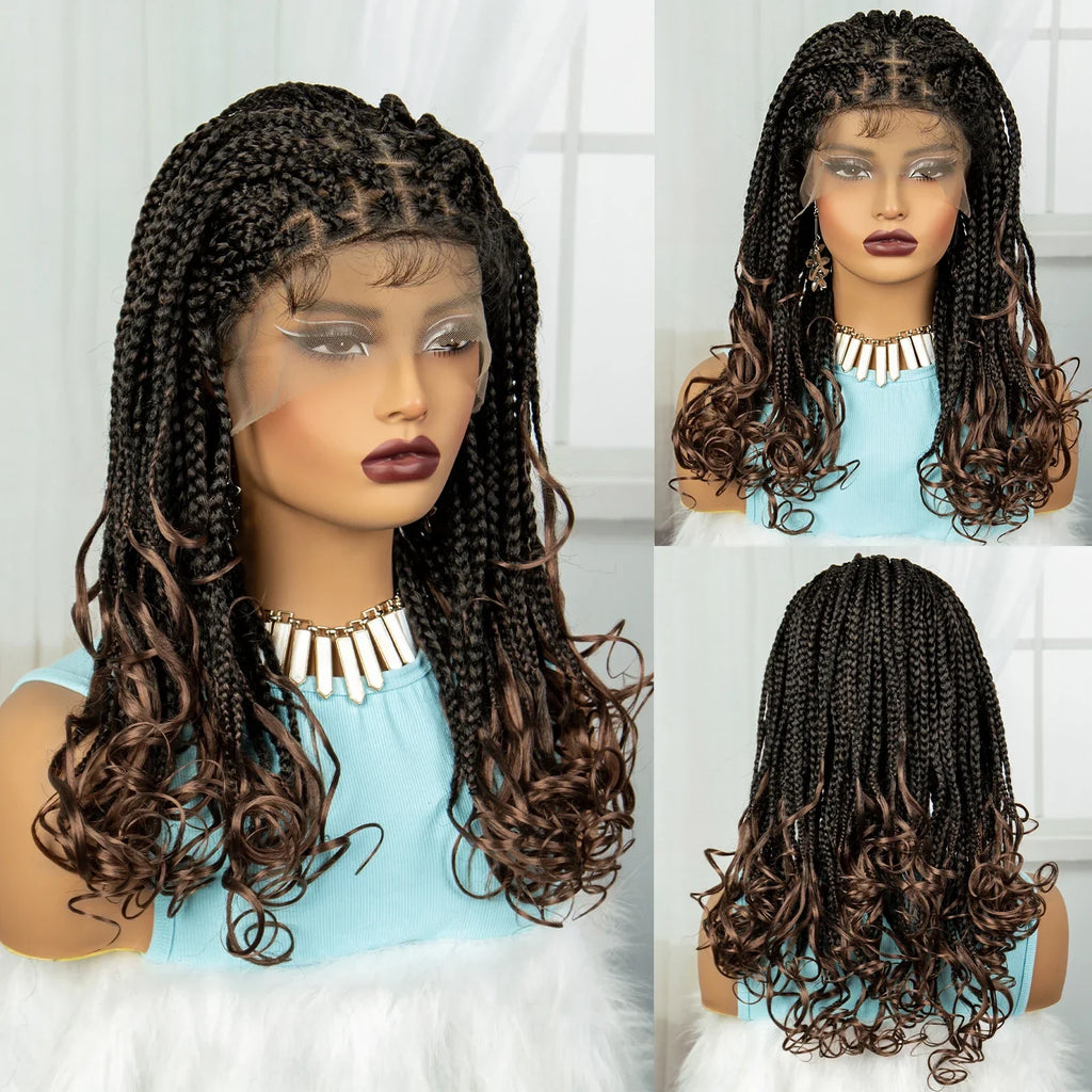 360° Full Lace Knotless Braids Wig with Wavy Ends | Baby Hair