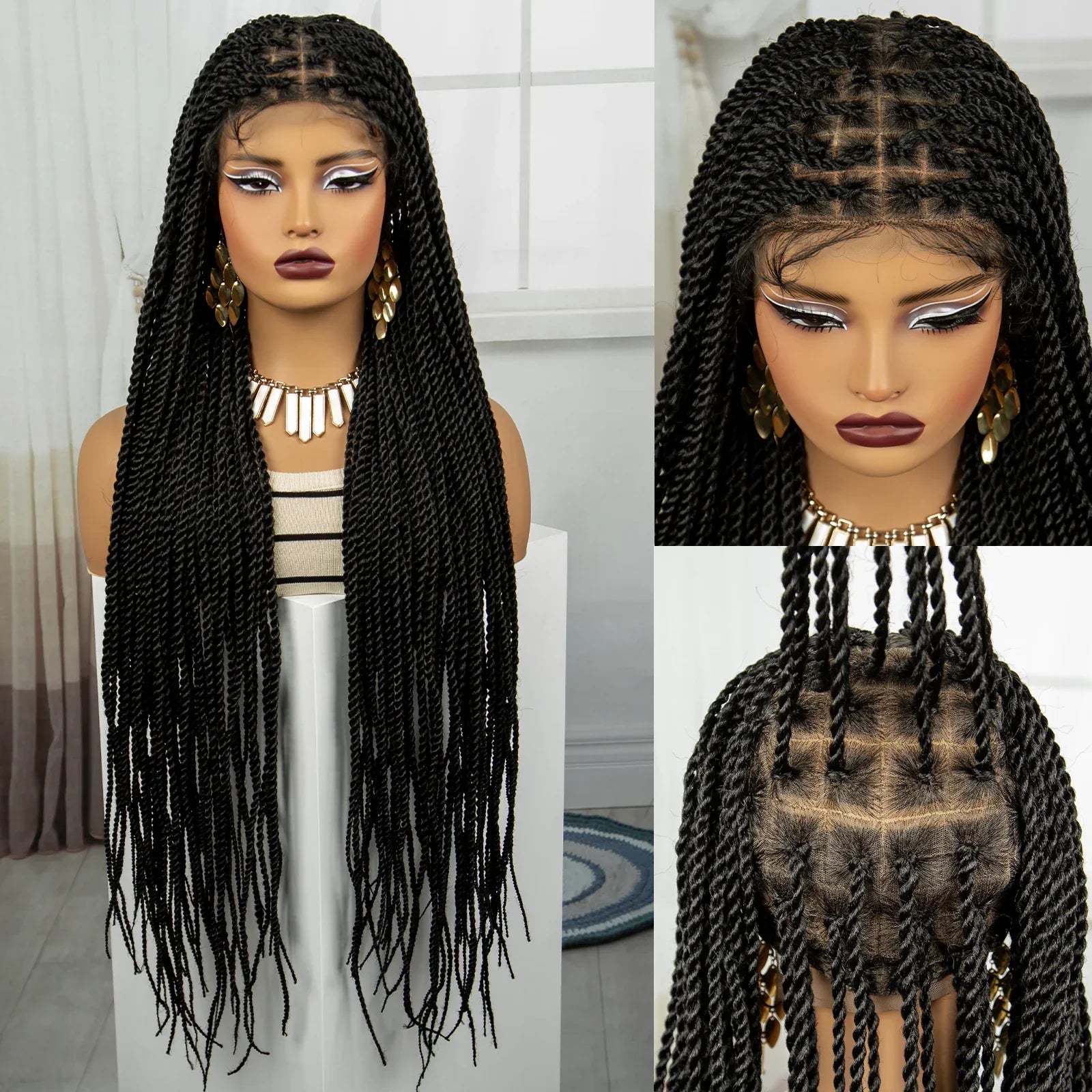 40" 360° HD Full Lace Knotless Twist Braids Wig | Blended Long Box Braids