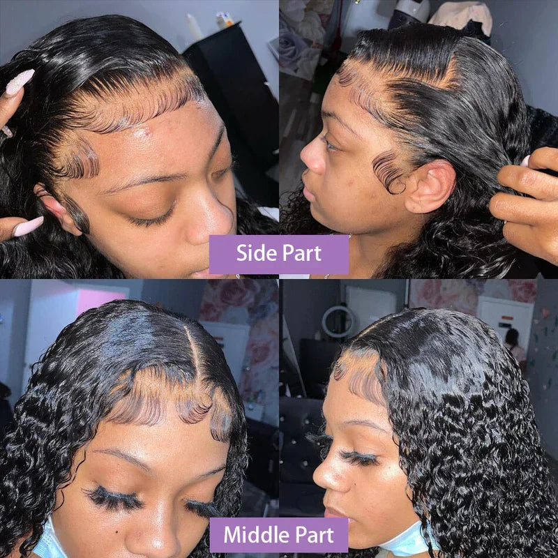 250% Density Brazilian Deep Curly Short Bob Wig | 13x4 HD Transparent Lace Front & 4x4 Deep Wave Closure Human Hair Wigs for Women