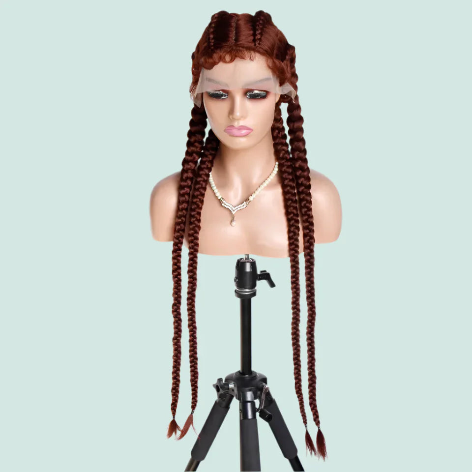 99J Burgundy Box Braids Wig | 360 Lace Braided Wig | 4 Braids | Synthetic Hair