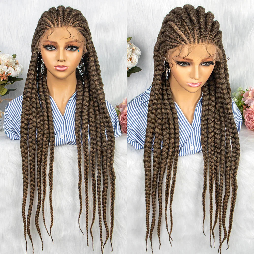 36" Box Braids Full Lace Wig | Baby Hair | Heat Resistant Synthetic Braids | Black Women