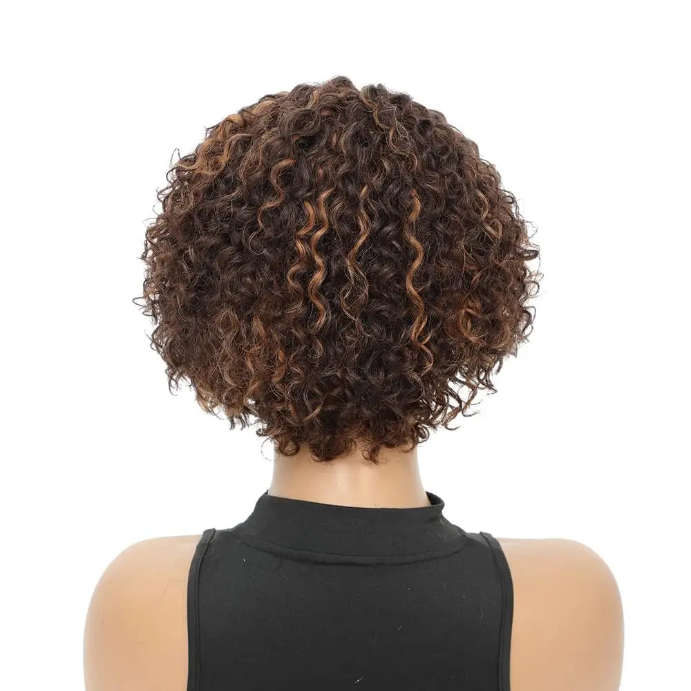 8-Inch Bouncy Curly Pixie Cut Wig | Side Part Brazilian Human Hair