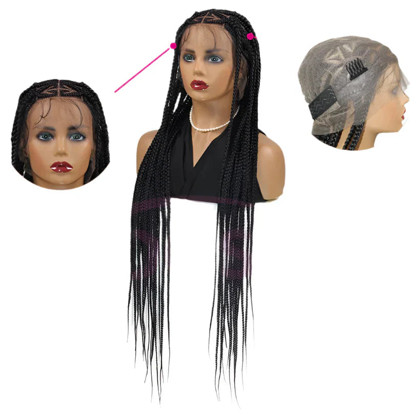 36" Heart Box Braids Lace Wig | Full Lace Cornrow Braids | Synthetic Braided Wig for Black Women | Clearance
