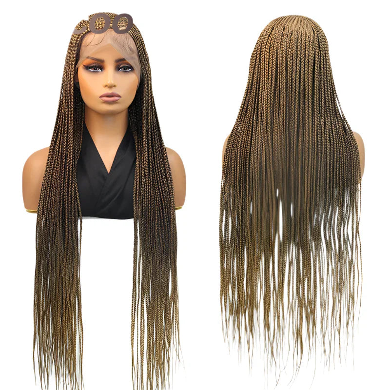 36" Cornrow Braided Wig | Full Lace Front Wig | Blonde Box Braids | Side Part | Synthetic Hair
