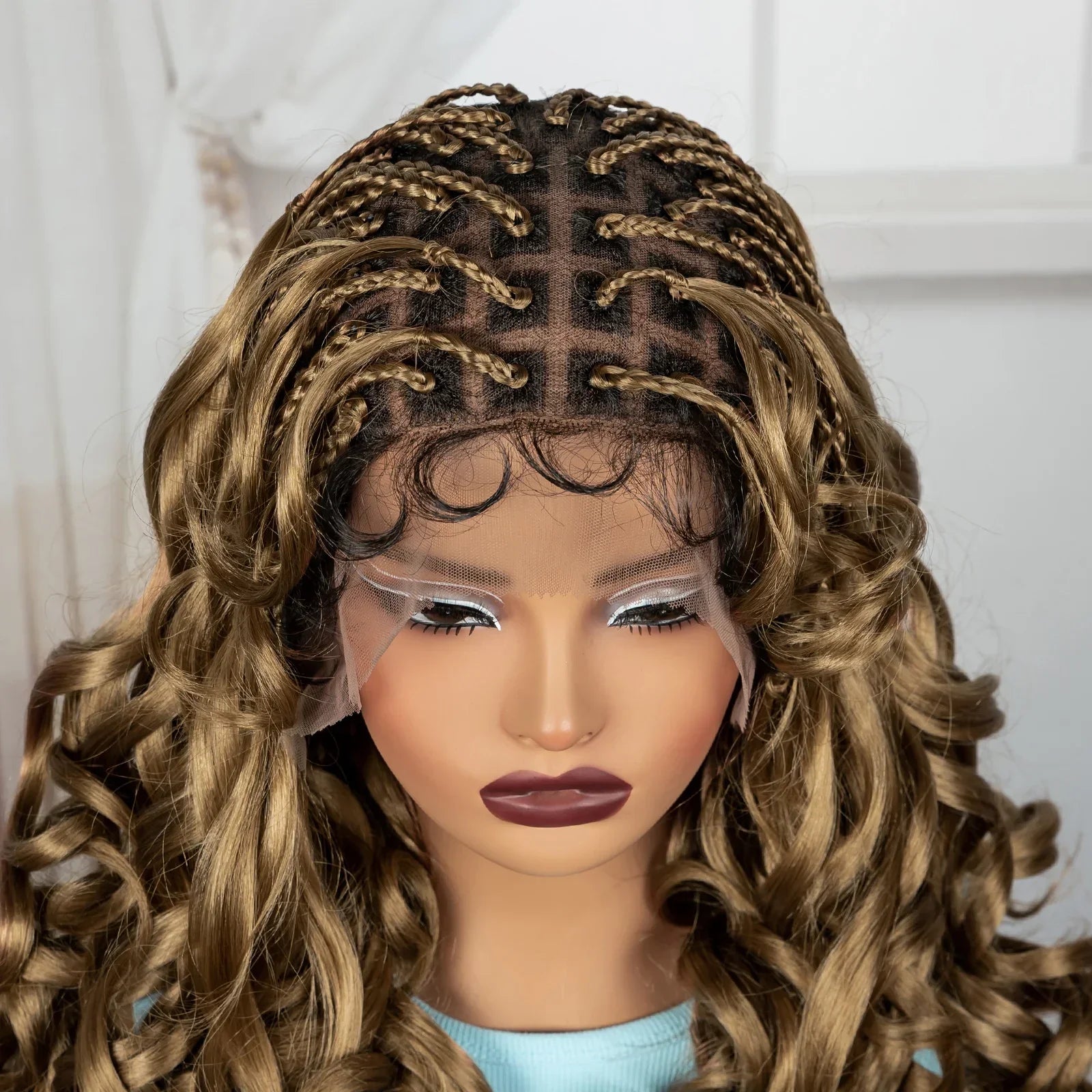 18" Bouncy Wavy Knotless Braids Wig | Full Lace | Bangs | Baby Hair