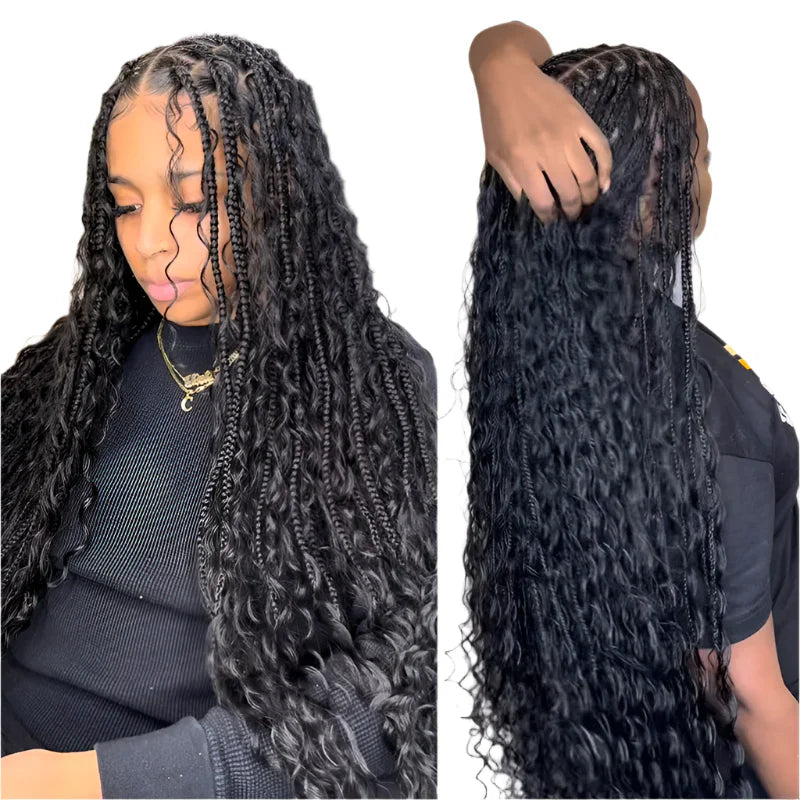 32" 613 Blonde Boho Box Braids Wig | Full Lace Front Knotless Cornrows & Curls | Synthetic Braided Wig for Women