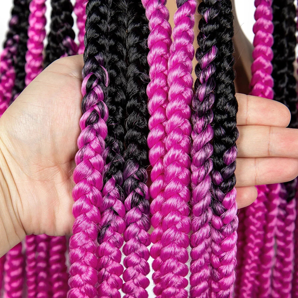 36" Purple Knotless Box Braids Wig | Transparent Full Lace | Baby Hair | Synthetic