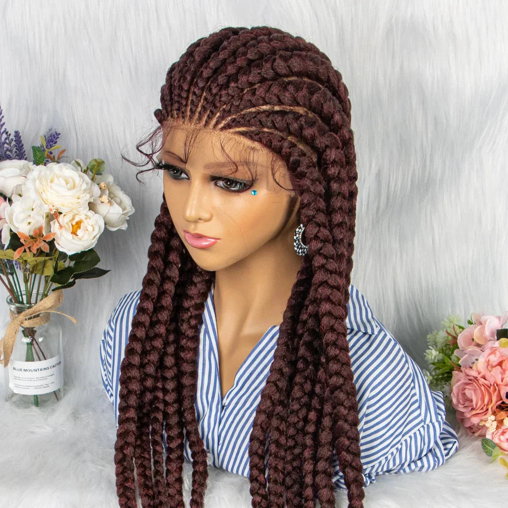36" Box Braids Full Lace Wig | Baby Hair | Heat Resistant Synthetic Braids | Black Women