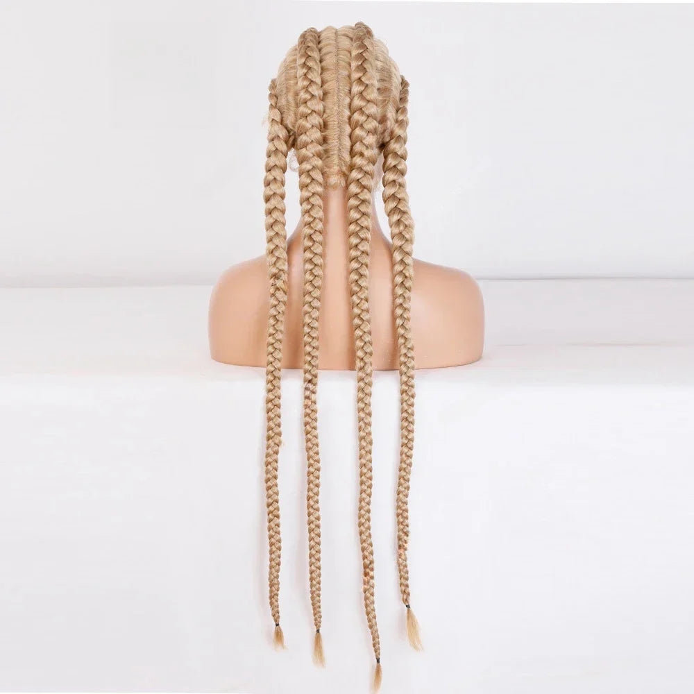 32" Honey Blonde Dutch Braided Wig | Lace Front | Synthetic Box Braids | Baby Hair | Black Women