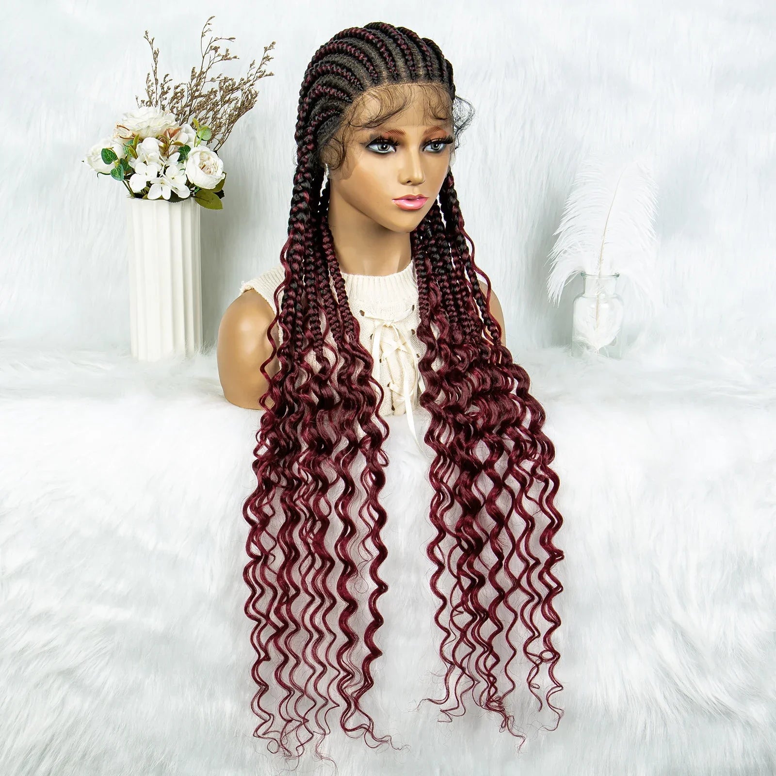 2024 KIMA Cornrow Water Wavy Braided Full Lace Wig with Baby Hair | Synthetic African Braid Lace Front Wig