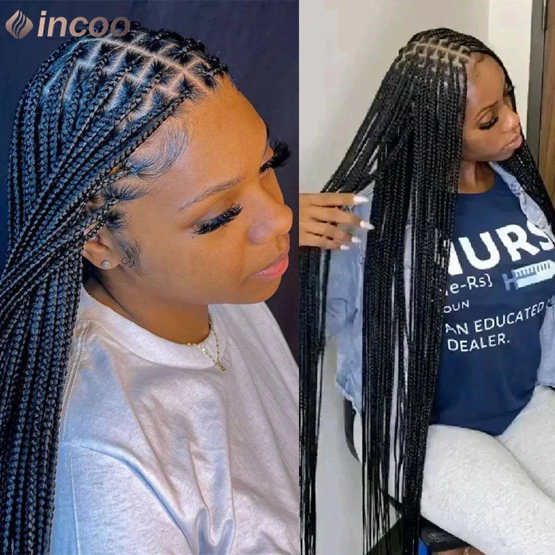 36" Small Box Braids Wig | Full Lace | Cornrows & Knotless Braids | Transparent Lace