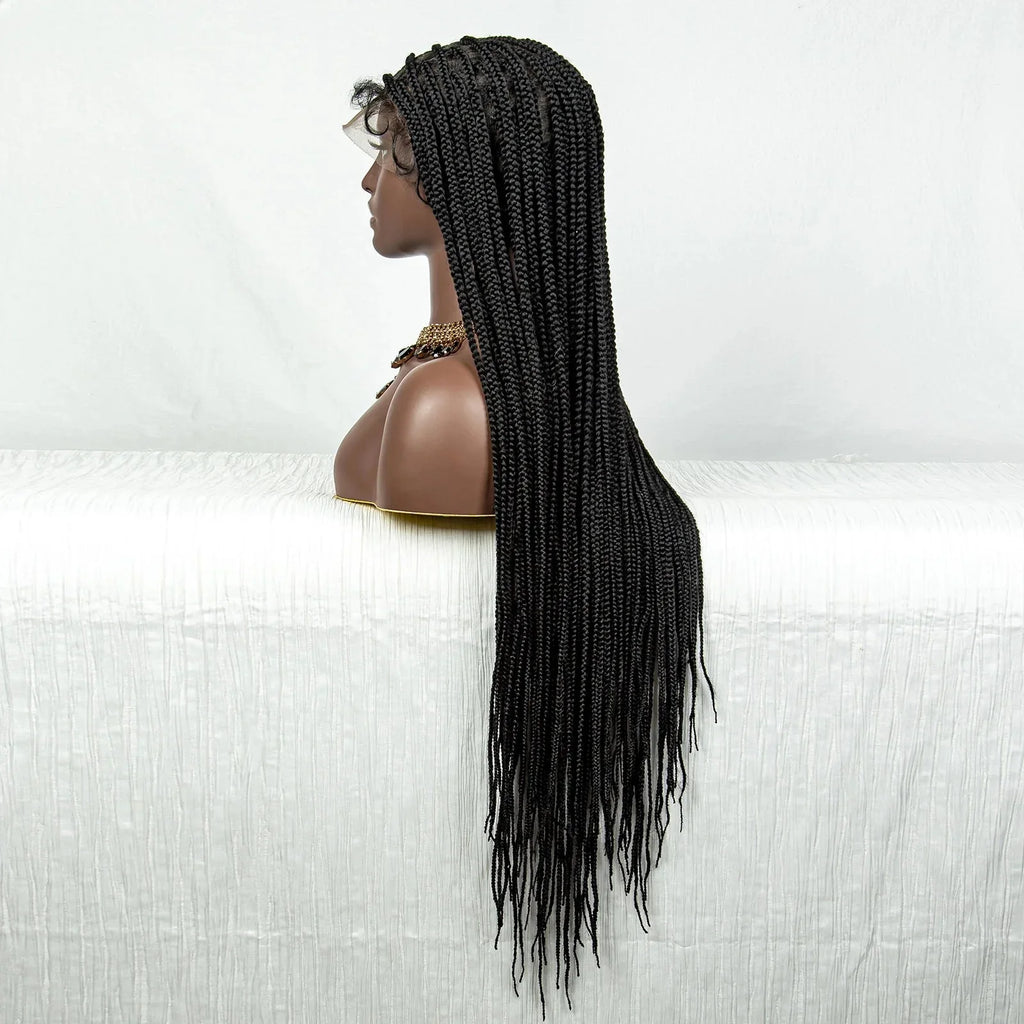 36" Full Lace Box Braided Cornrow Wig | Long Straight Braids | Baby Hair | Synthetic Afro Braiding Wig