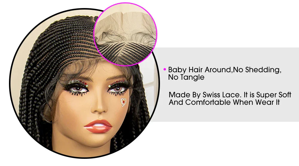 36" Full Lace Afro Cornrow Wig | Knotless Box Braids | Kanekalon Hair | For Black Women