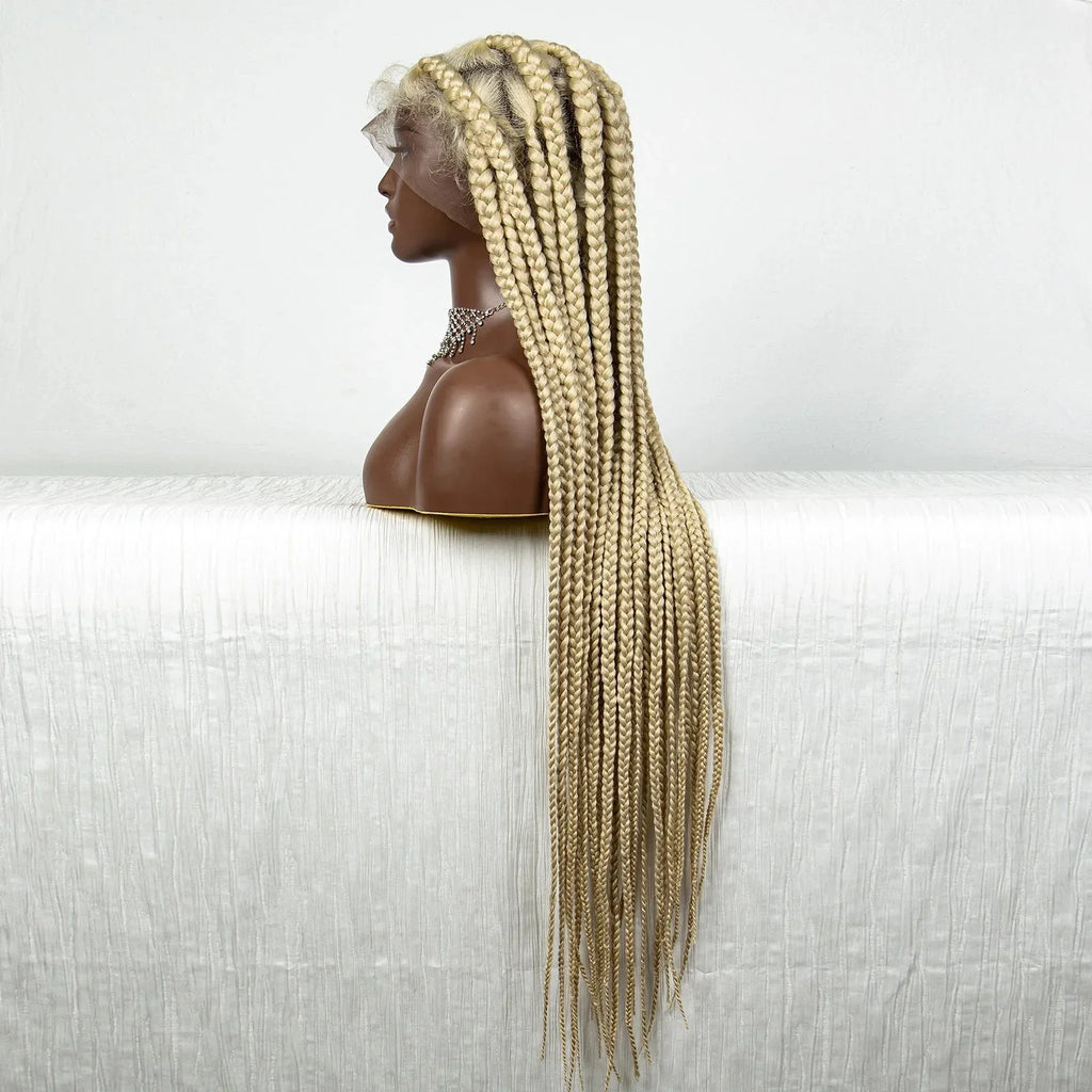 36" Purple Knotless Box Braids Wig | Transparent Full Lace | Baby Hair | Synthetic