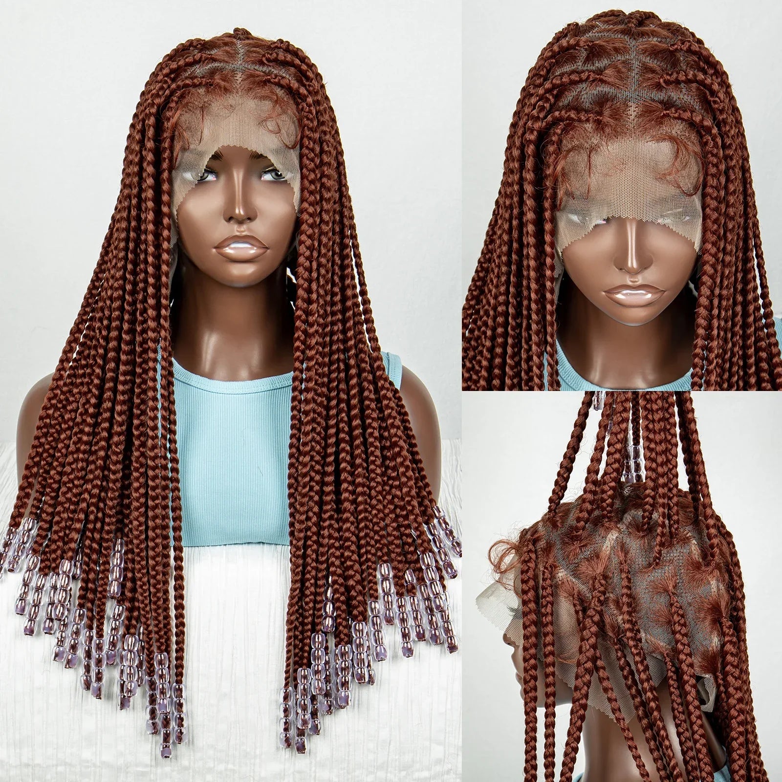 #350 Knotless Box Braids Wig | Dark Ombre | Lace Frontal | Short Straight Braids | Black Women